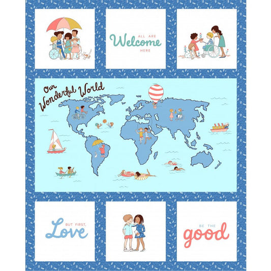 CLEARANCE Wonderful World Panel DH9377 - Michael Miller Fabrics - Map Text Children - Quilting Cotton Fabric