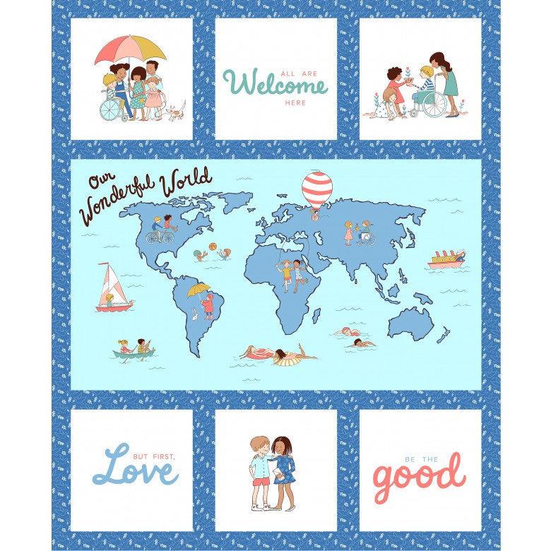 Wonderful World Panel DH9377 by Michael Miller Fabrics - Map Text Children - Quilting Cotton Fabric