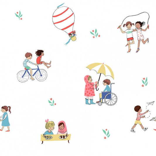 SALE Wonderful World Be a Friend DH9376 Soft White - Michael Miller Fabrics - Images of Children - Quilting Cotton Fabric