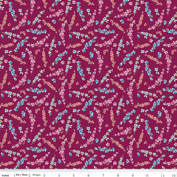 26" End of Bolt - CLEARANCE Poppies and Plumes Stems C14293 Berry by Riley Blake Designs - Floral Flowers - Quilting Cotton Fabric