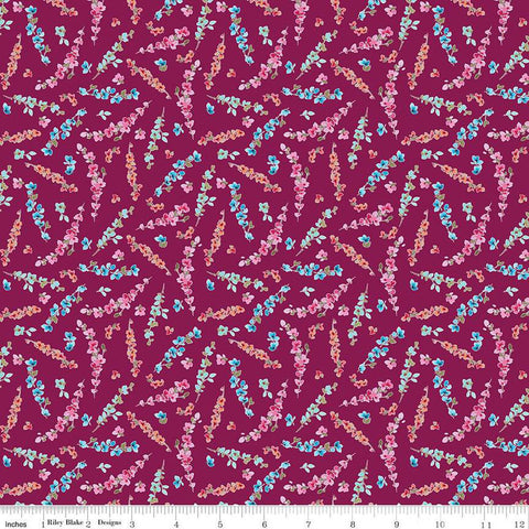 26" End of Bolt - CLEARANCE Poppies and Plumes Stems C14293 Berry by Riley Blake Designs - Floral Flowers - Quilting Cotton Fabric