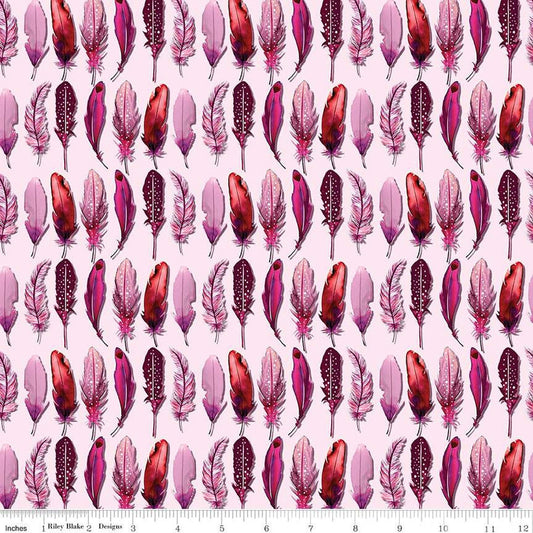 SALE Poppies & Plumes Feathers C14294 Pink - Riley Blake Designs - Quilting Cotton Fabric