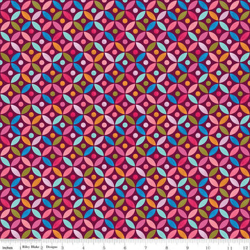 CLEARANCE Poppies and Plumes Circles C14295 Wine - Riley Blake Designs - Geometric Orange Peel - Quilting Cotton Fabric