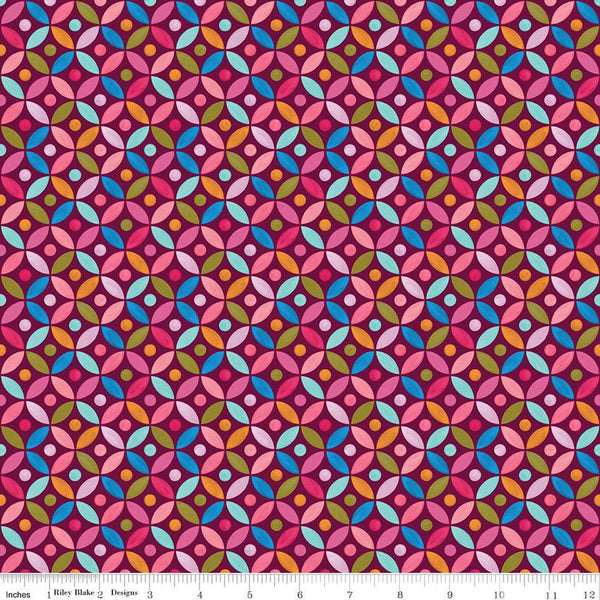 SALE Poppies and Plumes Circles C14295 Wine - Riley Blake Designs - Geometric Orange Peel - Quilting Cotton Fabric