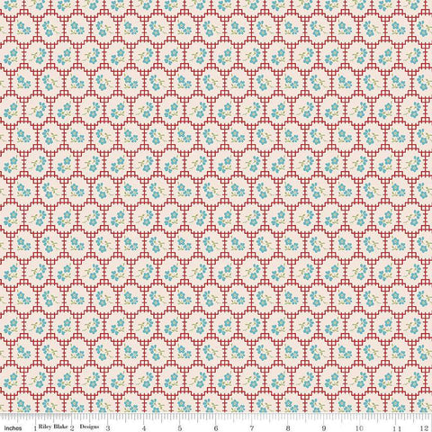 SALE Mercantile Recollect C14393 Schoolhouse by Riley Blake Designs - Lori Holt - Floral Flowers Grid Background - Quilting Cotton Fabric