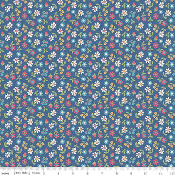 Mercantile Remembrance C14394 Denim - Riley Blake Designs - Lori Holt - Floral Flowers - Quilting Cotton Fabric