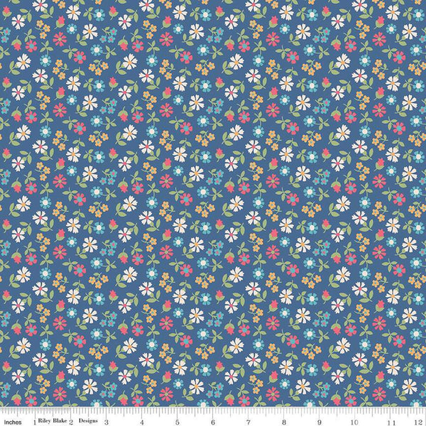 SALE Mercantile Remembrance C14394 Denim by Riley Blake Designs - Lori Holt - Floral Flowers - Quilting Cotton Fabric