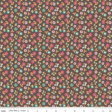 DEAL Mercantile Remembrance C14394 Espresso - Riley Blake Designs - Lori Holt - Floral Flowers - Quilting Cotton Fabric