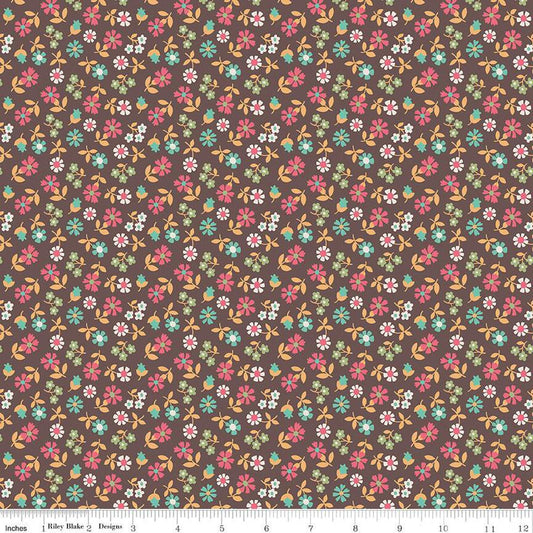DEAL Mercantile Remembrance C14394 Espresso - Riley Blake Designs - Lori Holt - Floral Flowers - Quilting Cotton Fabric
