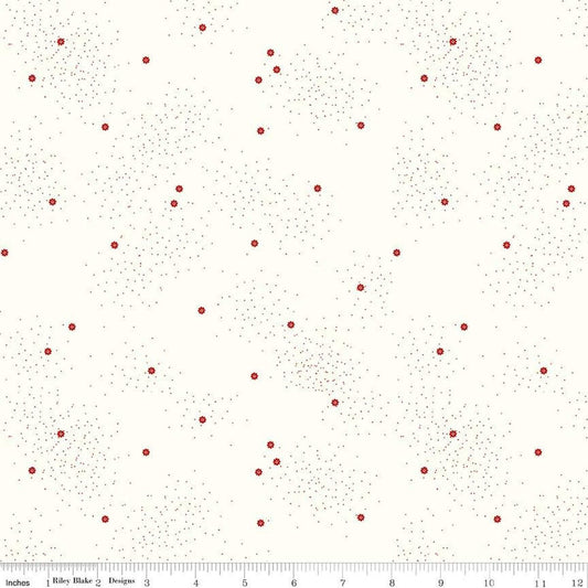 SALE Dainty Daisy on Cloud C700 Barn Red - Riley Blake Designs - Floral Flowers Pin Dots - Quilting Cotton Fabric