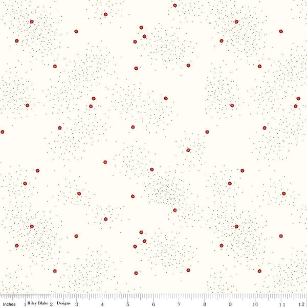 SALE Dainty Daisy on Cloud C700 Barn Red by Riley Blake Designs - Floral Flowers Pin Dots - Quilting Cotton Fabric