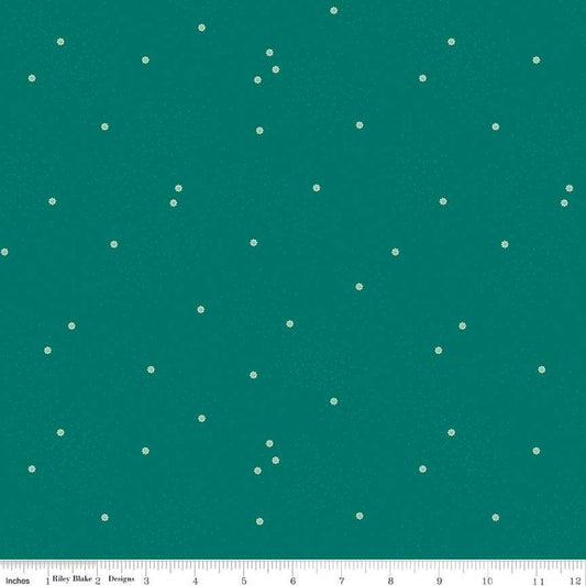 Fat Quarter End of Bolt - Dainty Daisy C665 Jade by Riley Blake Designs - Floral Flowers Pin Dots - Quilting Cotton Fabric