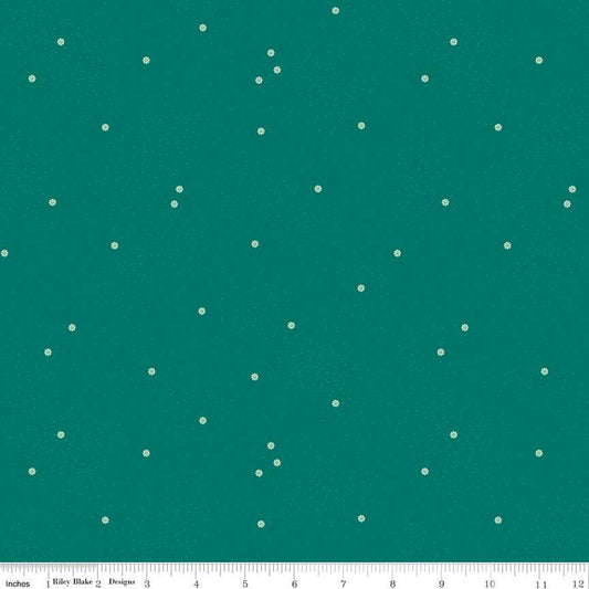 23" End of Bolt - Dainty Daisy C665 Jade by Riley Blake Designs - Floral Flowers Pin Dots - Quilting Cotton Fabric