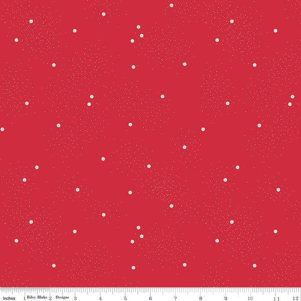 CLEARANCE Dainty Daisy C665 Riley Red by Riley Blake Designs - Floral Flowers Pin Dots - Quilting Cotton Fabric