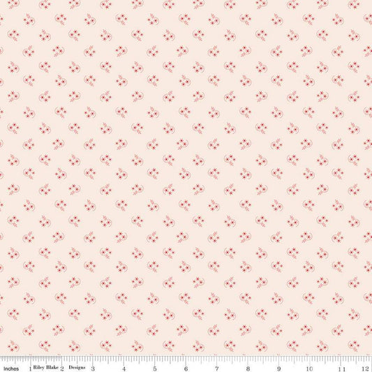 SALE Mercantile Reminisce Background C14404 Coral - Riley Blake Designs - Lori Holt - Floral Flowers Dots - Quilting Cotton Fabric