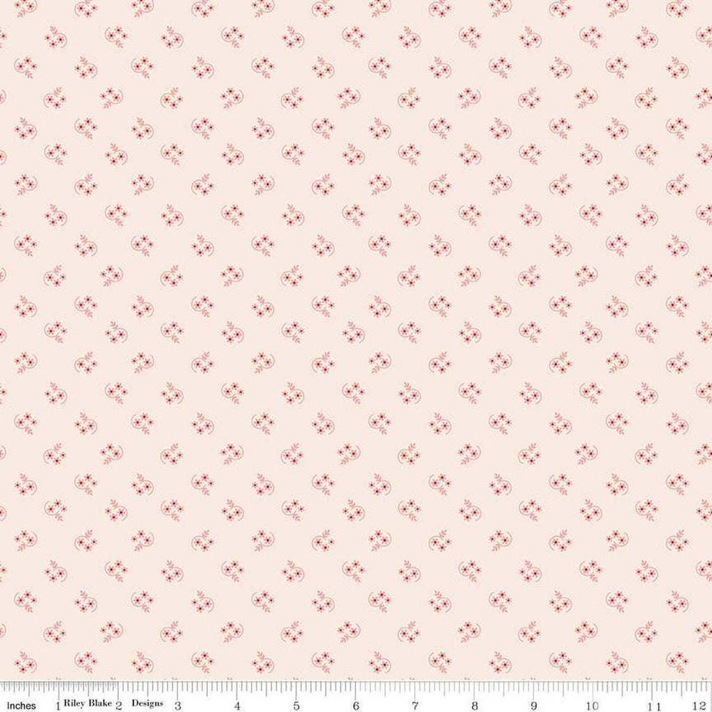 SALE Mercantile Reminisce Background C14404 Coral by Riley Blake Designs - Lori Holt - Floral Flowers Dots - Quilting Cotton Fabric