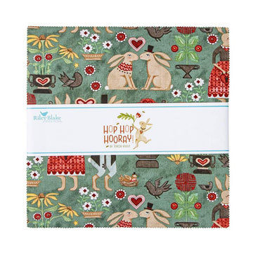 Hop Hop Hooray Layer Cake 10" Stacker Bundle - Riley Blake Designs - 42-Piece Precut  - Easter Folk Art - Quilting Cotton Fabric