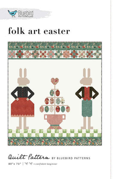 SALE Folk Art Easter Quilt PATTERN P120 by Bluebird Patterns - Riley Blake Designs - Instructions Only - Rabbits Eggs Topiary