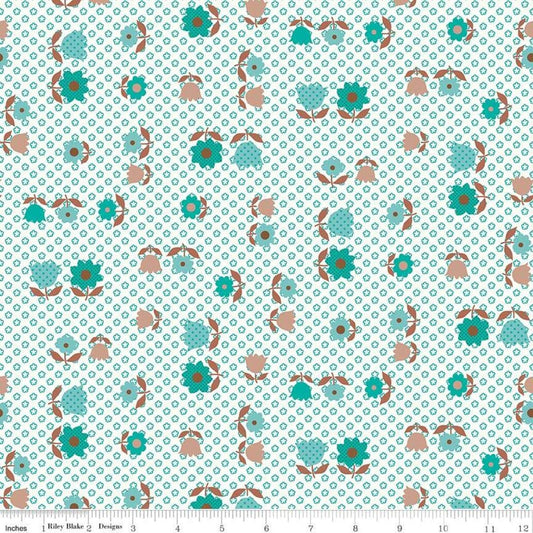 SALE Granny Chic Apron C8514 Teal - Riley Blake Designs - Floral Flowers - Lori Holt - Quilting Cotton Fabric