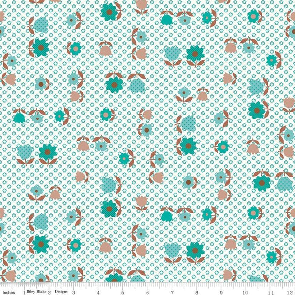 SALE Granny Chic Apron C8514 Teal by Riley Blake Designs - Floral Flowers - Lori Holt - Quilting Cotton Fabric