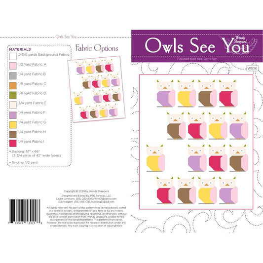 SALE Owls See You Quilt PATTERN P180 - Wendy Sheppard - Riley Blake Designs - INSTRUCTIONS Only - Pieced Fat Quarter Friendly