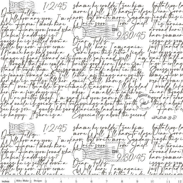 2 yard 23" piece - SALE Art Journal Dear Folks WIDE BACK WB14200 White - Riley Blake - 107/108" Wide - Text - Quilting Cotton Fabric