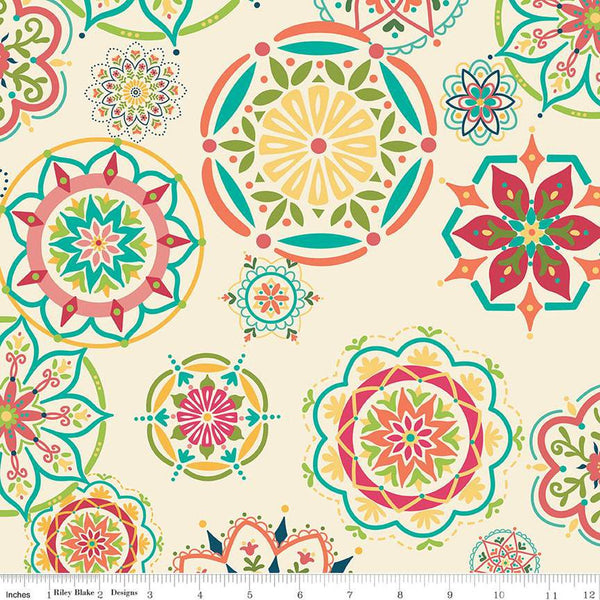 2 yrd 15" End of Bolt - Market Street WIDE BACK WB14129 Cream - Riley Blake - 107/108" Wide - Floral Medallions -Quilting Cotton Fabric