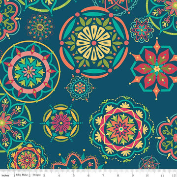 3-Yard cut - SALE Market Street WIDEBACK WB14129 Navy - Riley Blake Designs - 108" - Floral Medallions - Quilting Cotton Fabric