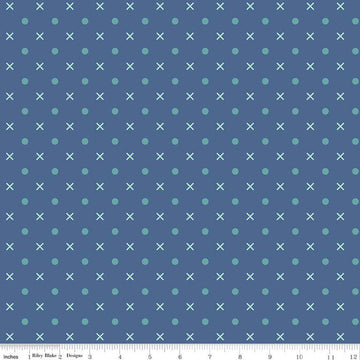 2 Yard 21" End of Bolt - Bee Dots WIDEBACK WB14183 Denim - Riley Blake Designs - 108" - Xs and Dots - Quilting Cotton Fabric