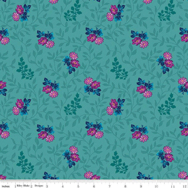 Brilliance Floral Cluster Vine C14221 Ocean by Riley Blake Designs - Floral Flowers Leaves - Quilting Cotton Fabric