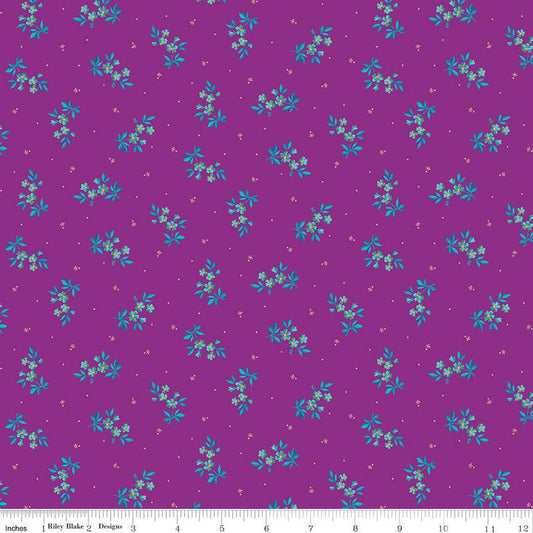 DEAL Brilliance Delicate Floral C14222 Fuchsia - Riley Blake Designs - Flowers Pin Dots - Quilting Cotton Fabric