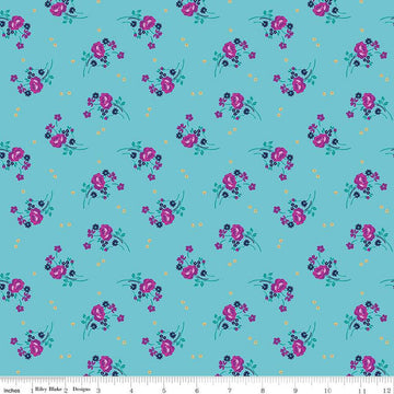 SALE Brilliance Bouquets C14224 Sky - Riley Blake Designs - Floral Flowers - Quilting Cotton Fabric
