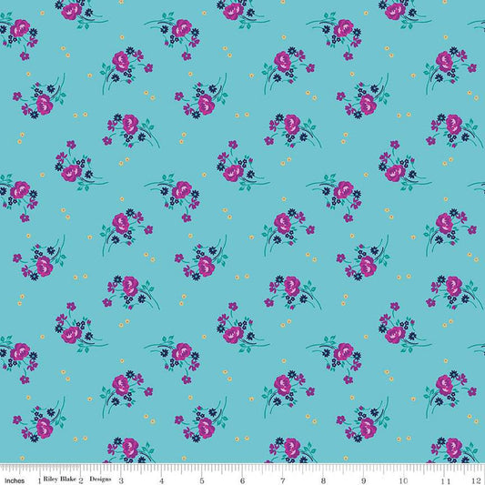 DEAL Brilliance Bouquets C14224 Sky - Riley Blake Designs - Floral Flowers - Quilting Cotton Fabric