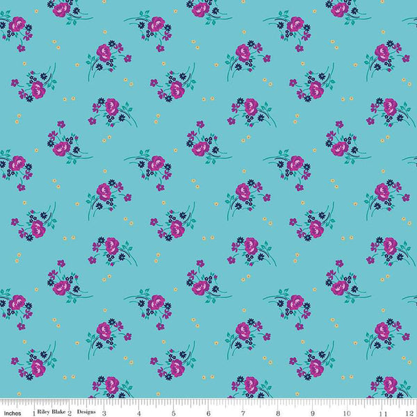 SALE Brilliance Bouquets C14224 Sky by Riley Blake Designs - Floral Flowers - Quilting Cotton Fabric