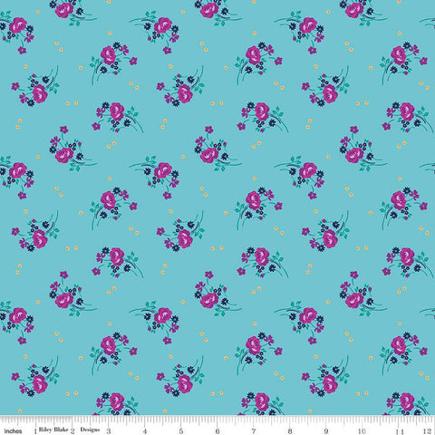 SALE Brilliance Bouquets C14224 Sky by Riley Blake Designs - Floral Flowers - Quilting Cotton Fabric