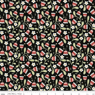 Fat Quarter End of Bolt - SALE Hop Hop Hooray Blooms & Bees C14274 Black - Riley Blake - Floral - Teresa Kogut - Quilting Cotton Fabric