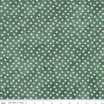 Fat Quarter End of Bolt - Hop Hop Hooray Daisies C14276 Teal - Riley Blake - Easter Folk Art Floral- Teresa Kogut- Quilting Cotton Fabric