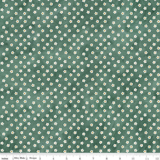 Fat Quarter End of Bolt - Hop Hop Hooray Daisies C14276 Teal - Riley Blake - Easter Folk Art Floral- Teresa Kogut- Quilting Cotton Fabric