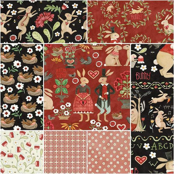 Hop Hop Hooray Fat Quarter Bundle 21 pieces - Riley Blake Designs - Pre cut Precut - Easter Folk Art - Quilting Cotton Fabric