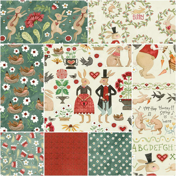 Hop Hop Hooray Fat Quarter Bundle 21 pieces - Riley Blake Designs - Pre cut Precut - Easter Folk Art - Quilting Cotton Fabric