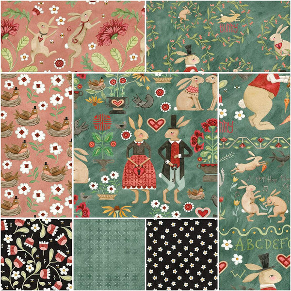 Hop Hop Hooray Fat Quarter Bundle 21 pieces - Riley Blake Designs - Pre cut Precut - Easter Folk Art - Quilting Cotton Fabric