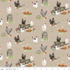 SALE Spring Barn Quilts Chickens CD14331 Tan - Riley Blake Designs - DIGITALLY PRINTED Wheelbarrows Milk Cans Baskets - Quilting Cotton
