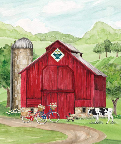 SALE Spring Barn Quilts PD14335 Panel by Riley Blake Designs - DIGITALLY PRINTED Farm Bicycles Cow Sheep - Quilting Cotton Fabric