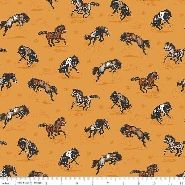 John Wayne Courage Horses C14301 Golden - Riley Blake Designs - Western - Quilting Cotton Fabric - Licensed Product