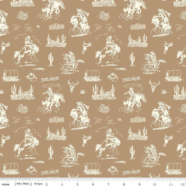 Fat Quarter End of Bolt - John Wayne Courage Cowboys C14302 Tan - Riley Blake - Western Horses - Quilting Cotton Fabric - Licensed Product