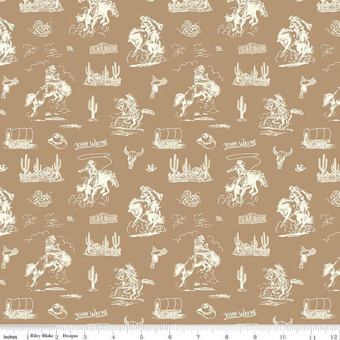 Fat Quarter End of Bolt - John Wayne Courage Cowboys C14302 Tan - Riley Blake - Western Horses - Quilting Cotton Fabric - Licensed Product