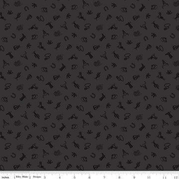 John Wayne Courage Icons C14305 Charcoal - Riley Blake Designs - Western Ropes Horseshoes Skulls - Quilting Cotton Fabric - Licensed Product