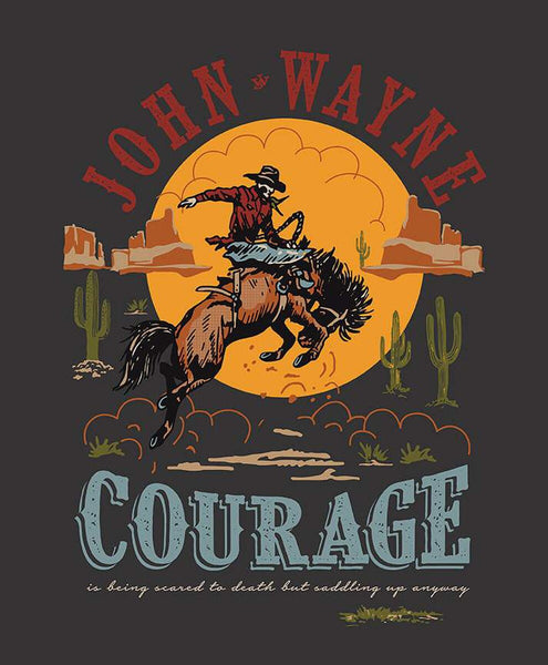 John Wayne Courage Panel P14307 Charcoal by Riley Blake Designs - Western Moon Cactus Horse - Quilting Cotton Fabric