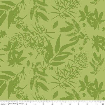 SALE Floral Gardens Foliage C14361 Green - Riley Blake Designs - Tone-on-Tone Flowers Leaves - Quilting Cotton Fabric