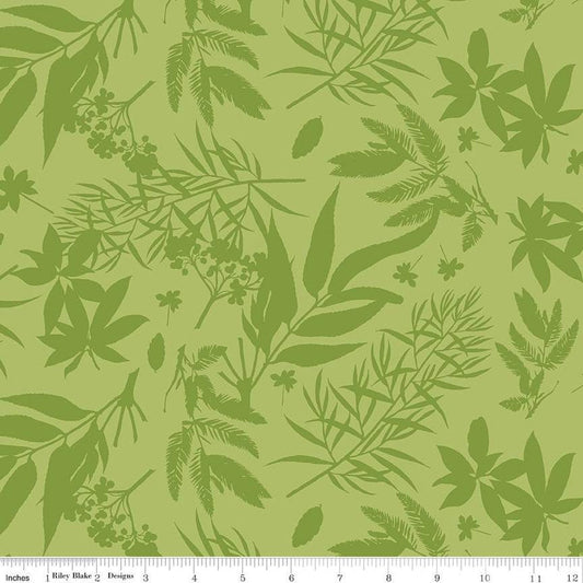 SALE Floral Gardens Foliage C14361 Green - Riley Blake Designs - Tone-on-Tone Flowers Leaves - Quilting Cotton Fabric